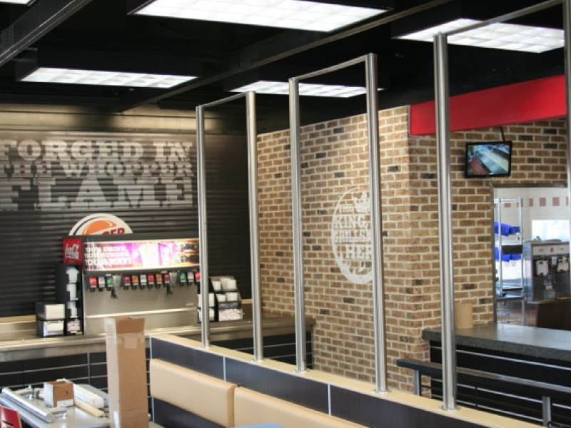 completed thin brick interior wall in a Burger King