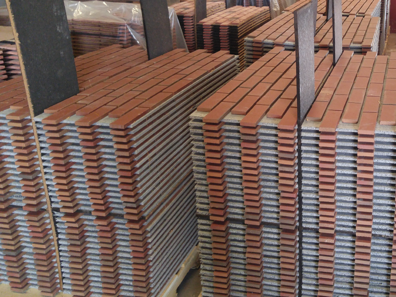 stacks of prefab thin brick panels