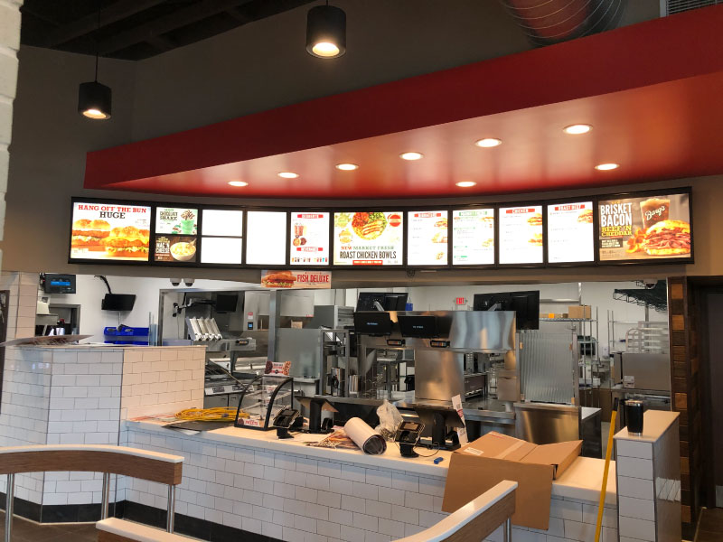 completed thin brick counter in an Arby's